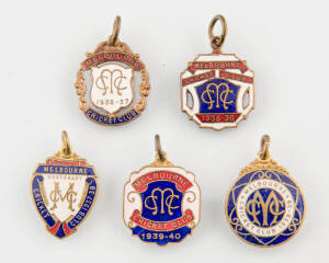 MELBOURNE CRICKET CLUB, membership badges for 1935-36, 1936-37, 1937-38, 1938-39 & 1939-40.