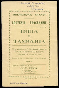 Scarce programmes, 1947-48 India v Hobart; plus 1949-50 India v Commonwealth. Fair/Good condition.