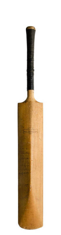 1948 AUSTRALIAN TOUR TO ENGLAND: Full size "Gray-Nicolls - Crusader" Cricket Bat signed on reverse by Australia (some signatures faded) with 11 legible signatures including Arthur Morris, Keith Miller & Ray Lindwall.