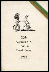 Booklet "20th Australian XI Tour in Great Britain 1948" scarce - given to players; plus Players "Cricketers 1934" [50] & "Cricketers 1938" [50] in album.