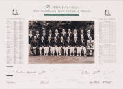 "THE 1948 INVINCIBLES, 20th AUSTRALIAN TEAM TO GREAT BRITAIN, 50th Anniversary Celebration - Adelaide, April 16th 1998", display comprising reprinted team photograph, with signatures of 10 surviving members on mount - Neil Harvey, Doug Ring, Bill Johnston