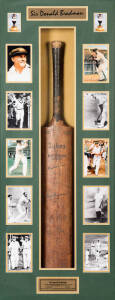 DON BRADMAN, signature on "Sykes - Don Bradman" Cricket Bat, mounted in attractive display case, overall 55x117cm.