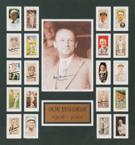 DON BRADMAN, display with signed photograph, window mounted with set of "Sir Don Bradman AC - 90 Years Young" cards [20], framed & glazed, overall 58x61cm.