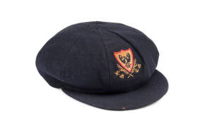 IAN CHAPPELL'S SOUTH AUSTRALIA CAP, old-style, navy blue wool with embroidered SACA logo on front. Good condition (couple minor holes). Ex John Maclean collection. [Ian Chappell played 75 Tests & 16 ODIs 1964-80].