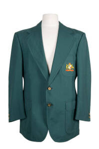 JOHN MACLEAN'S AUSTRALIAN BLAZER, green with embroidered Australian Coat-of-Arms on pocket. Good condition.