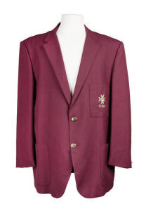 JOHN MACLEAN'S QUEENSLAND BLAZER, maroon with embroidered QCA logo on pocket. Good condition.