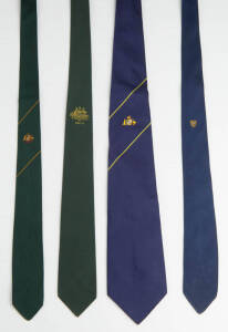 JOHN MACLEAN'S AUSTRALIAN TIES, green ties (2 - one marked 1969-70) & blue tie; also anther tie (probably QCA). Also Cricket Australia shirt with on reverse "AUSTRALIA/ 51/ MACLEAN". Good condition. 