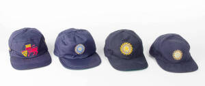 INDIA CRICKET CAPS, noted baseball-style caps (3) with one signed by Devang Gandhi, and another with unidentified signature; plus Mumbai Cricket Association cap. G/VG condition.