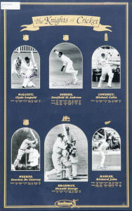 "THE KNIGHTS OF CRICKET", display comprising 6 signed photographs of all the Sirs - Don Bradman, Clyde Walcott, Gary Sobers, Colin Cowdrey, Everton Weekes & Richard Hadlee, window mounted with details of their Test careers, limited edition 9/500, framed &