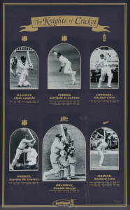 "THE KNIGHTS OF CRICKET", display comprising 6 signed photographs of all the Sirs - Don Bradman, Clyde Walcott, Gary Sobers, Colin Cowdrey, Everton Weekes & Richard Hadlee (some faded), window mounted with details of their Test careers, limited edition 63