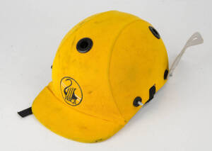 JO ANGEL'S WESTERN AUSTRALIA CRICKET HELMET, yellow, with "WACA" logo on front, signed & endorsed on brim by Jo Angel, and dated 1996/97, no protective grill. Fair/Good match-used condition. [Jo Angel played 4 Tests & 3 ODIs 1993-95, and is fourth on the 