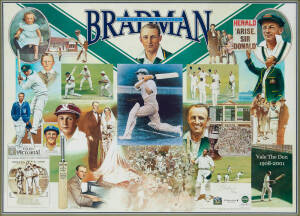 DON BRADMAN, print "Bradman - First, Last & Always" by Brian Clinton, signed by Don Bradman & the artist, limited edition 78/500, window mounted, framed & glazed, overall 104x80cm. With CoA.