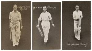 1928 Australian (Giant Brand) Licorice "English Cricketers" (Blue Back), almost complete set [23/24], including J.B.Hobbs, D.R.Jardine & H.Sutcliffe. VG. Wonderful condition.