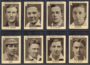 1930 Boys Magazine "Zat Card Series (Cricketers)", medium size, complete set [11], noted Jardine, Larwood & Voce. G/VG.