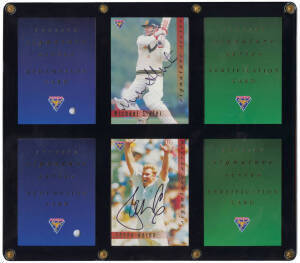 1994 Futera "Signature Series" [7] - Michael Slater, Shane Warne, Steve Waugh, Mark Waugh, Mark Taylor, David Boon & Checklist (6 Cricketers each with Redemption card & Certification card). VG.