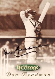 1995 Futera "The Heritage Collection - A Collection of Great Australian Cricketers", complete set [60], with 58 of the cards signed, including Don Bradman, Ray Lindwall, Neil Harvey & Graham McKenzie. VG. Numbered "241/500".