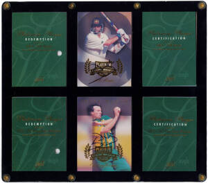 1996 Futera "Steve Waugh Platinum Player Signature Series" [5], each with Redemption card & Certification card. VG.