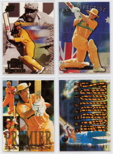 1996 Futera World Cup "Retrospectives" [15]; "World Cup Warriors" [10]; "Tribute Cards" [2] & "Premier Batsman Mark Waugh". G/VG.