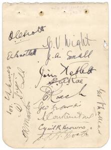 1928 West Indies team, autograph page with 15 signatures including Karl Nunes (captain), Learie Constantine & Cyril Browne. [1928 was the year the West Indies was granted full Test status]. 