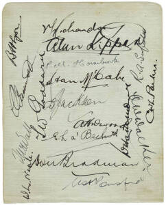 1930 Australia v Gloucestershire (Tied match), autograph page with signatures of 12 Australians & 6 Gloucestershire, noted Don Bradman, Archie Jackson, Victor Richardson, Walter Hammond & Bev Lyon.