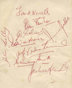 1960 West Indies team, autograph page with 9 signatures including Frank Worrell, Rohan Kanhai & Gary Sobers.