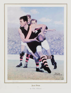 JACK DYER (Richmond), print "Jack Dyer" by John Balmain, signed by Jack Dyer & the artist, and numbered 143/500, window mounted, framed & glazed, overall 60x87cm.