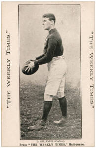 c1910 Weekly Times "Victorian Footballers Postcard" - D.Gillespie (Carlton). G/VG.