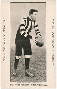 c1910 Weekly Times "Victorian Footballers Postcard" - Dave O'Donoghue (Collingwood). G/VG.