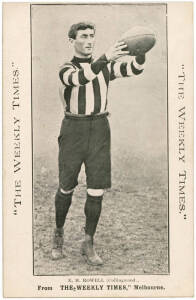 c1910 Weekly Times "Victorian Footballers Postcard" - E.M.Rowell (Collingwood). G/VG.