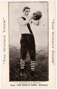 c1910 Weekly Times "Victorian Footballers Postcard" - T.Grimshaw (South Melbourne). G/VG.