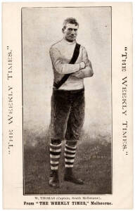 c1910 Weekly Times "Victorian Footballers Postcard" - W.Thomas (Captain, South Melbourne). G/VG.