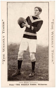 c1910 Weekly Times "Victorian Footballers Postcard" - Jack Brake (University). G/VG. [Later played for Melbourne & the famous Services game in London].