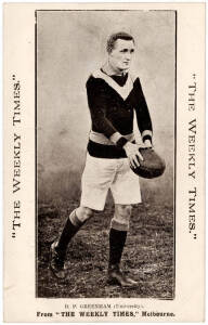 c1910 Weekly Times "Victorian Footballers Postcard" - D.P.Greenham (University). G/VG.