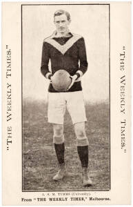 c1910 Weekly Times "Victorian Footballers Postcard" - A.S.M.Tymms (University). G/VG. [Played for Essendon in 1905].