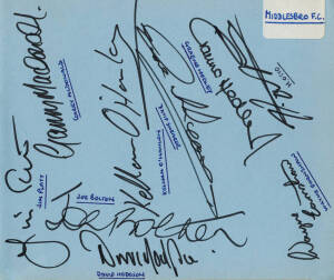 c1975-85 Autograph Book, with c220 signatures, noted Middlesbro, Swansea City, Coventry City, Manchester City, Liverpool, Birmingham, Everton, Nottingham Forrest, Southampton, Wolverhampton, Norwich City, Newcastle United, Luton Town, Brighton & Hove Albi