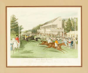 GOODWOOD CUP: "Grand Stand, Goodwood (Coming in for the Gold Cup - 1838)", restrike etching, originally engraved by Charles Hunt (1803-77), after John Frederick Herring (1795-1865), framed, overall 109x91cm.