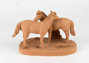 TRIPLE CROWN: "Triple Crown Bowl", with artwork by Fred Stone, made by Pickard, USA; plus terracotta horses statue.